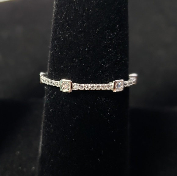 925 Silver Stackable Cubic Zirconia Band - Picture 2 of 8